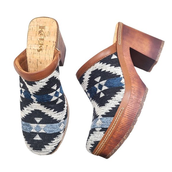 KorkEase Shoes Kork Ease Korks Clogs Blue Aztec Southwestern Lori